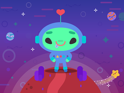 Bipi the alien alien animation background design character design children illustration cute design doodle happy illustration kawaii kids magic planet space stars universe vector