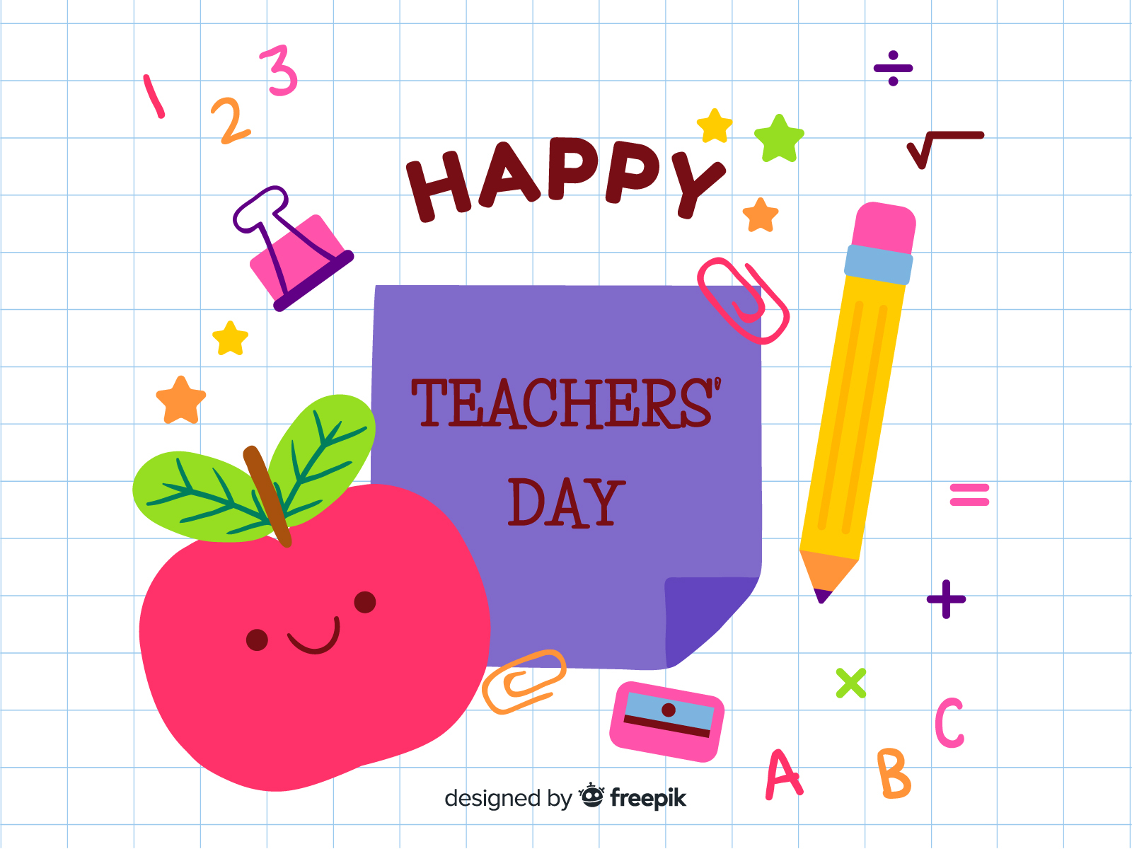 Teachers' Day character design children illustration cute doodle free download free vectors freebee happy illustration kawaii teachers day vector vector illustration