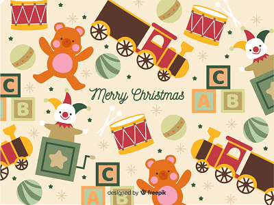 Christmas Toys children illustration christmas christmas tree cute drums free download free vector freebie illustration pattern toys train vector illustration vintage toys