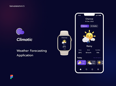 Climatic | Weather Forecasting App darktheme design figma mobile app ui uiux ux watch design weather app