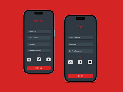 Login and Sign Up screen for mobile app