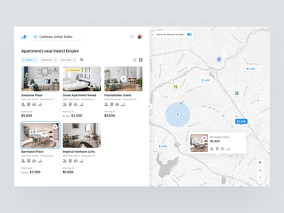 Residential - Web blue card collapse dailyui design filters grey house icon maps minimal product design profile rentals search bar typography ui ux visual design webdesign