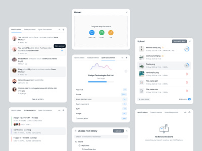 Components blue bussiness calender card components design empty state event grey icon link minimal notification product design progressbar typography ui upload file ux webapp