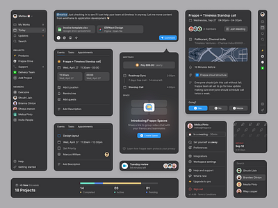 UI Components blue calender card darkmode design events grey icon minimal profileinfo sidebar ui ux