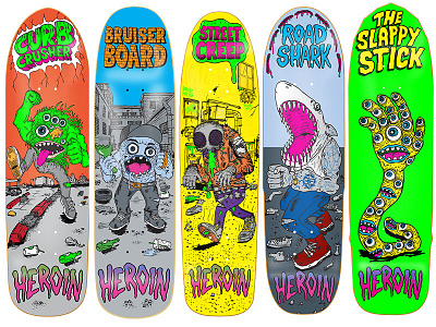 Heroin Shaped Boards bruiser board curbcrusher heroin skateboards road shark slappy stick street creep