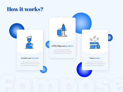 How it works? about blue fompose how it works icons illustrations works