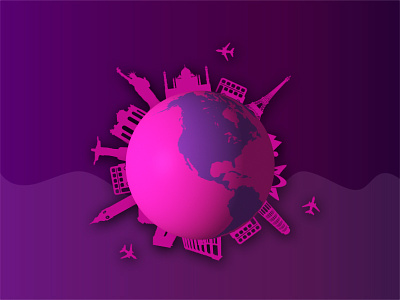 Travel around the world globe illustration purple travel world
