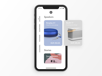 B&O App Concept app audio category ecommerce homepage product product card ui white