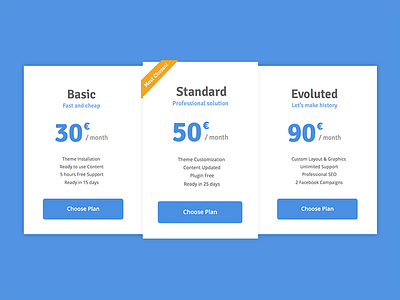 Pricing Table blue flat design plan pricing purchase subscription ui user interface web solution