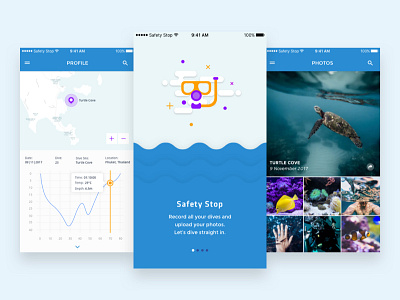 Safety Stop - Scuba Diving Logbook App app design illustration logbook mobile scuba diving