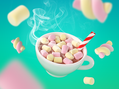 Сocoa and marshmallows 3d design illustration ащщв