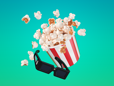 Popcorn 3d food illustration