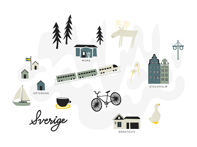 Map heritage illustration map scandinavian summer sverige sweden travel