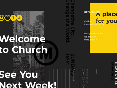 Meta is Coming II branding church design layout meta new york typography