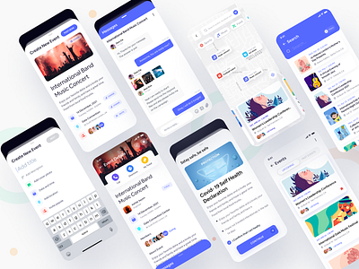 Event Booking App UI Kit - EventHub app design behance behance design creative dark design event event app event booking event booking app event management event party app event ui kit light design mobile app mobile design mockup party app presentation ui ui kit