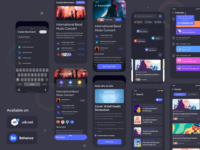 Event Booking App UI Kit - EventHub app design best ui kit booking app ui kit booking kit creative dark design dark mode dark version design event event app event booking event booking app event management event ui kit light mode mobile app design mockup ui kit uikits