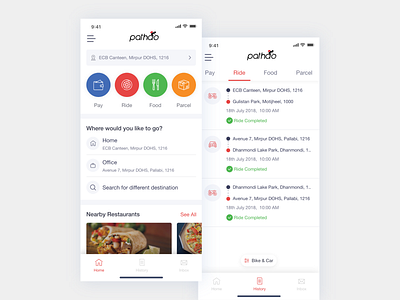 Pathao App Platform Redesign | iOS Application app cool design creative design food app interaction ios iphone x map mockup pathao redesign ride sharing trendy typography ui user experience user interface ux wallet