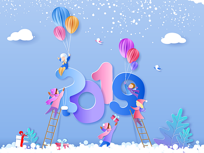 Happy New Year 2k19 2019 best design 2018 branding colorfull design cool colors cool design creative design happy new year illustrastion illustration landing page new year 2019 prelook prelook studio typography vector