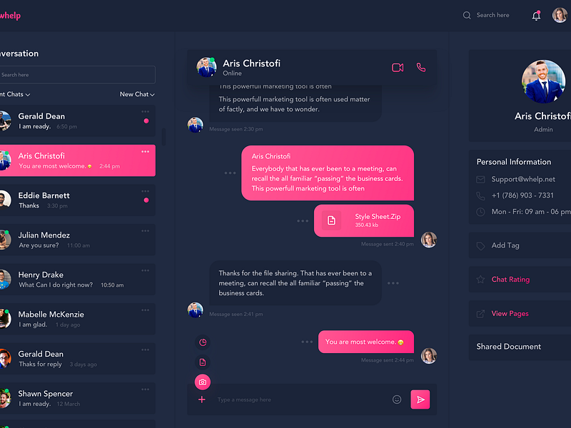 Customer Messaging Web App - Dark Version by Ashfak Ahmed Sayem for ...