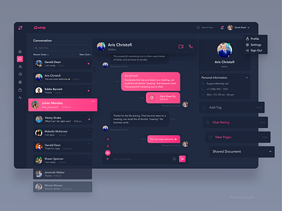 Customer Messaging Web App - Dark Version chat creative dark dark dashboard dark webapp dashboard dashboard design design illustration interaction landing page messaging mockup prelook studio profile ui user experience web app web app design webdesign