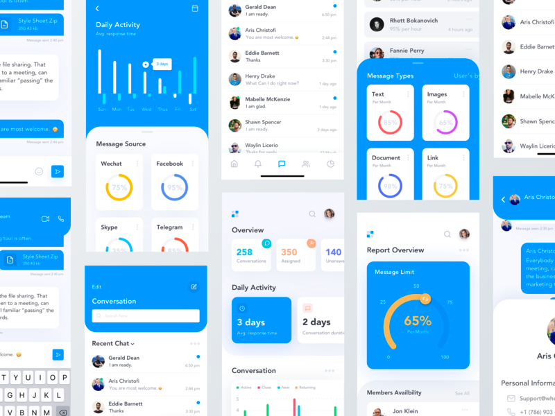 Customer Messaging iOS Application activity admin analytic app app designer best app design chat app cool design creative design interaction interface design messaging messaging app mobile app design mockup report statistics tracking app ui