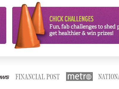 Chick Challenges buttons fitness purple website