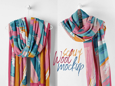 Wool Scarf Mockup apparel clothes fabric knit mockup psd scarf shawl textile wool