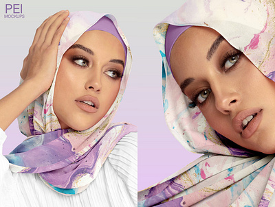 Hijab Mockup Pack 5 Version 2 apparel clothes design download fabric mockup female girl hijab photoshop mockup psd mockup scarf shawl template textile mockup woman