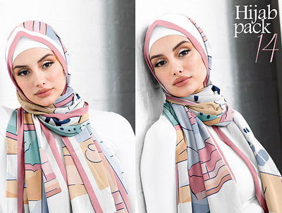 Hijab Mockup Pack 14 apparel clothes design download fabric mockup female girl hijab model muslim photoshop mockup psd mockup scarf shawl template textile mockup woman