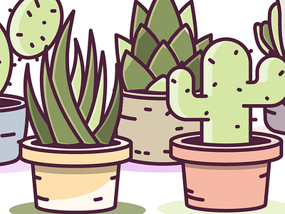 Plant Life cacti flat illustration illustrator line plants succulents