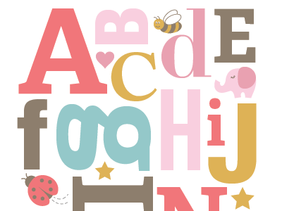 ABC Nursery Art alphabet baby illustration typography