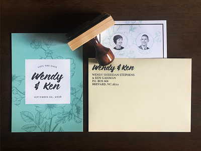 Wendy & Ken card design invitation love savethedate stamp wedding