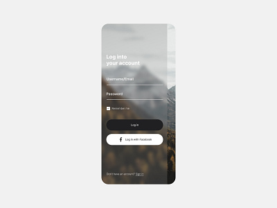 Application login screen with glasmorphine effect