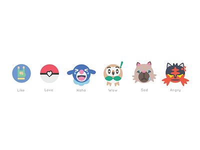 Poké Reactions (Alola) alola emoji facebook reaction like button minimalist pokeball pokemon ui ux