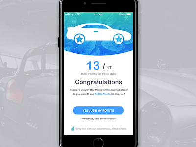 Autonomous Taxi App Concept app autonomous cars blue cars electric cars futuristic concept gamification go green iphone mobile app taxis ui