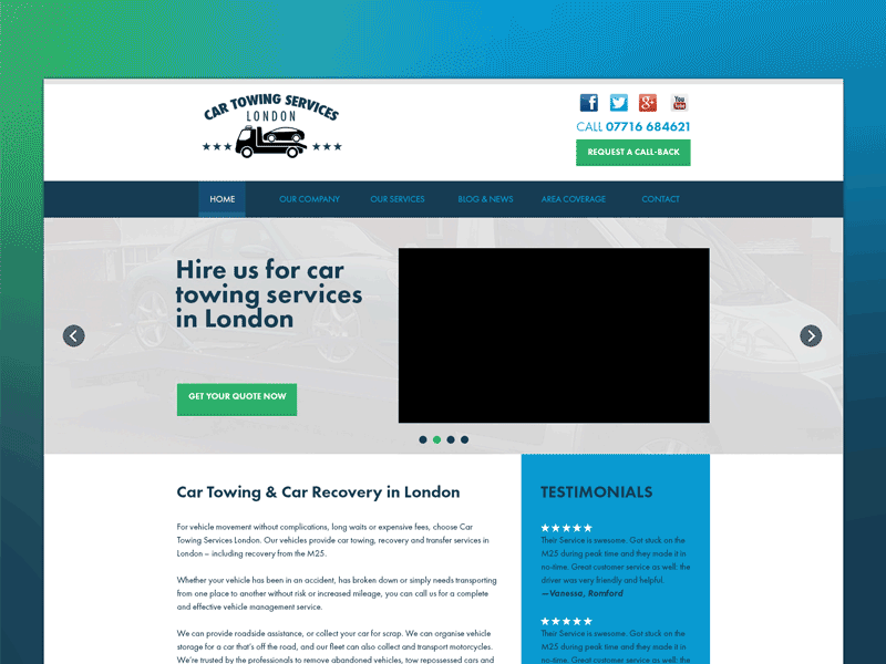 Car Towing Small Business Website blue darkblue mediumblue responsive web webdesign website wordpress