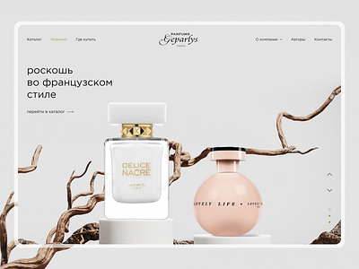 Website for a perfume company cosmetic creative design grey light perfume russia ui web website