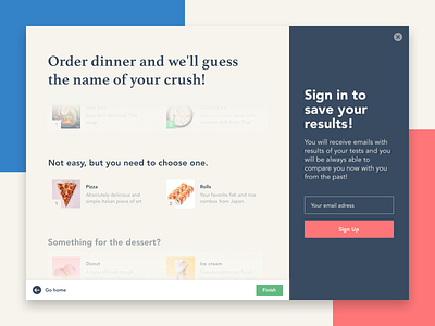 UI redesign of personality test banner buzzfeed dayliui design food form interaction mailchimp minimal pastel products questionnaire questions sign in signup test ui ux vote website