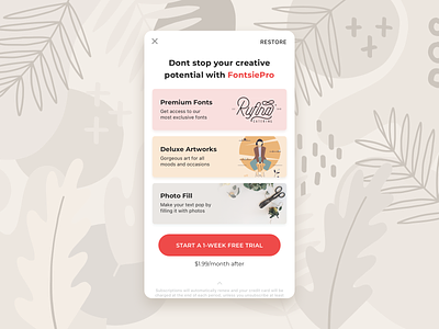 Promotion screen in marketplace app application art banner dayliui illustration list market marketplace minimal mobile app payments popup promotion shutterstock stock subscription ui ux