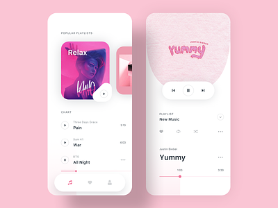 Music App app character clean design icon ios ios app minimal mobile music app music player pink playlist ui ui ux ui design ui mobile ux ux design