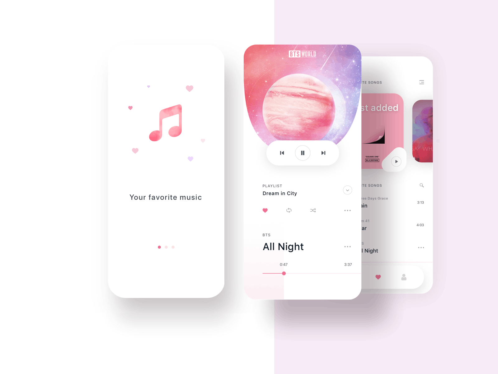 Onboarding to Music App animation app clean design illustration ios app minimal mobile music app onboarding pink player ui ux