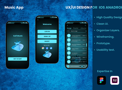 Design Music App for IOS and android app app design branding dashboard design figma graphic design illustration logo typography ui ux webdesign