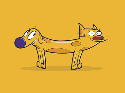 CatDog bold outline cartoon cat catdog character design designer digital art dog flat friendly illustration illustrator minimal nickelodeon orange sticker ui vector