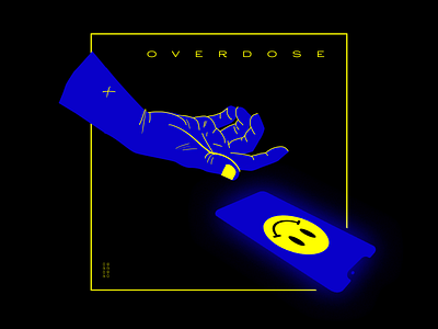 Overdose addiction blue concept digital hand illustration online overdose screen smartphone smile social