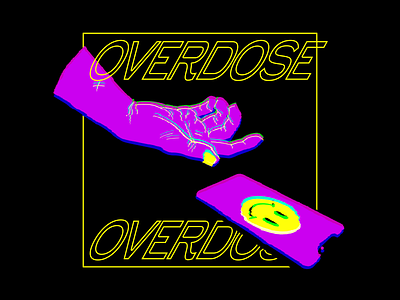 Overdose addiction concept digital glitch glitch effect hand illustration online overdose pink screen smartphone smile social