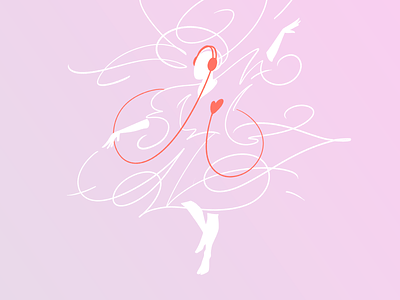 Listen To Your Heart art clean creativity dance drawing feminine fine freestyle girl headphones heart illustration inspiration muse music red simple woman