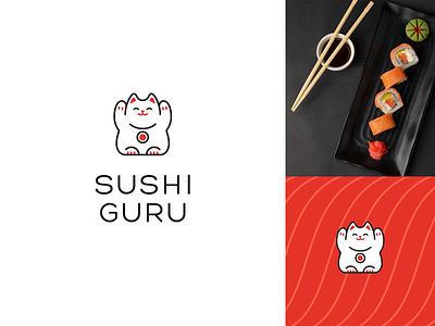 Sushi Guru cat clean cute design fun guru happy japan japanese joyful logo maneki neko simple sushi vector