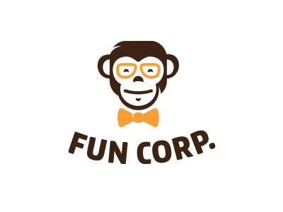 Fun Corp. game smile face knot bow glasses hipster logo cute fun monkey