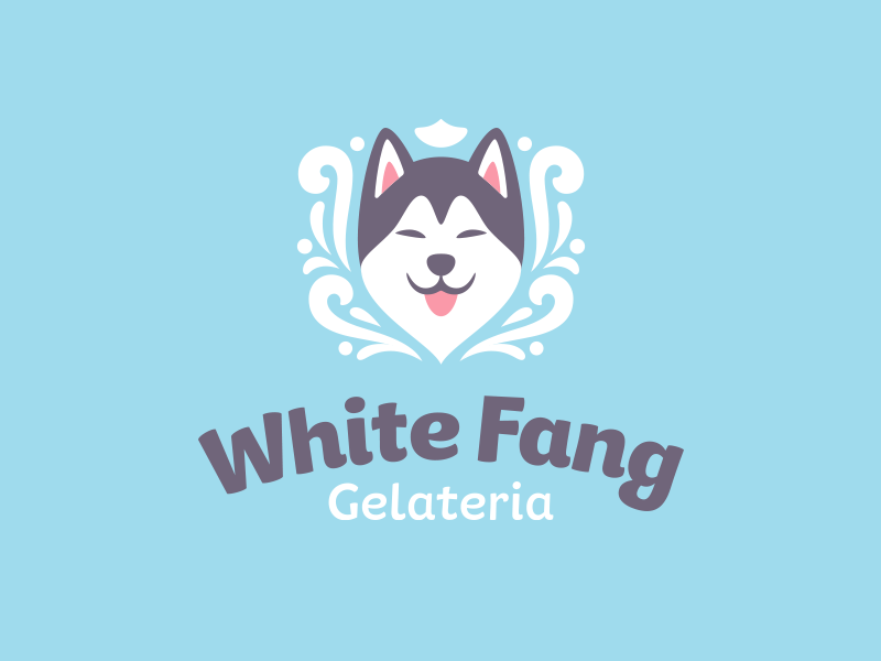 White Fang winter wild snow malamute logo ice cream husky happy face dog cute animal