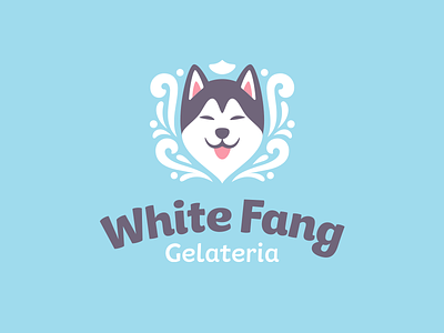White Fang animal cute dog face happy husky ice cream logo malamute snow wild winter